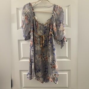 NWT Free People Floral Dress in Gray and Blue